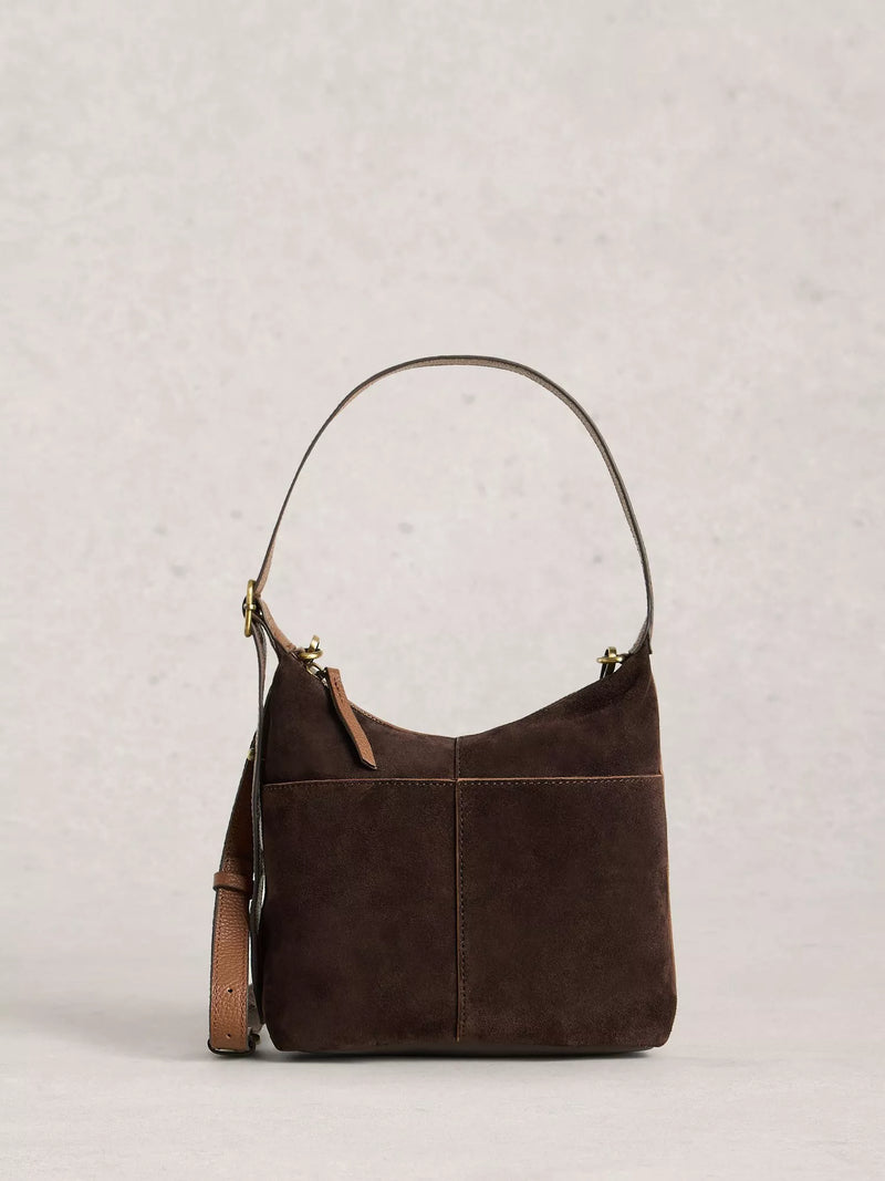 White Stuff Sophie Mini Suede Crossbody Bag dark brown, imported from the UK