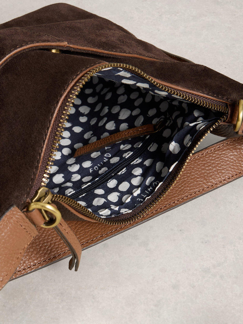 White Stuff Sophie Mini Suede Crossbody Bag dark brown, imported from the UK