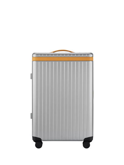 John Lewis Carl Friedrik The Check-In 4-Wheel 67cm Medium Suitcase, Arctic Grey/Tan, 69L- Buy online at McGrocer