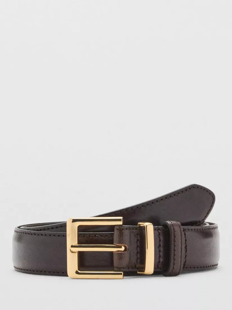 Mango Selma Leather Belt, Dark Brown, XL