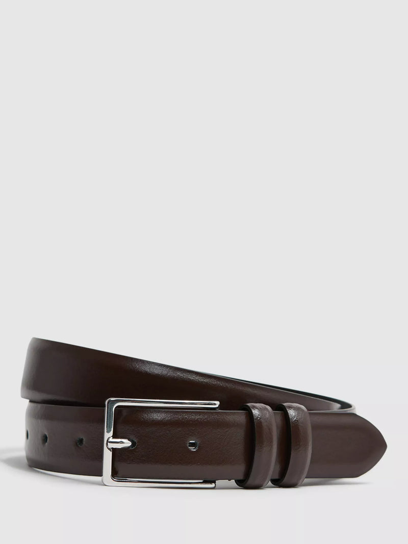 Reiss Dante leather belt in chocolate brown, UK version