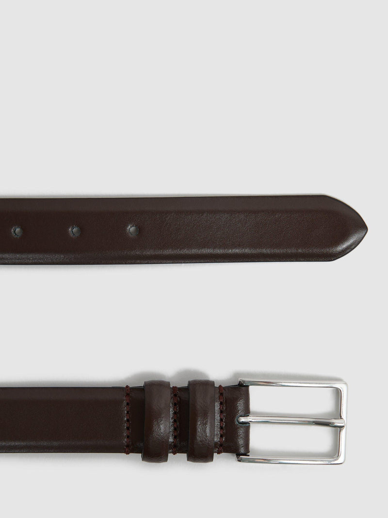 Reiss Dante leather belt in chocolate brown, UK version