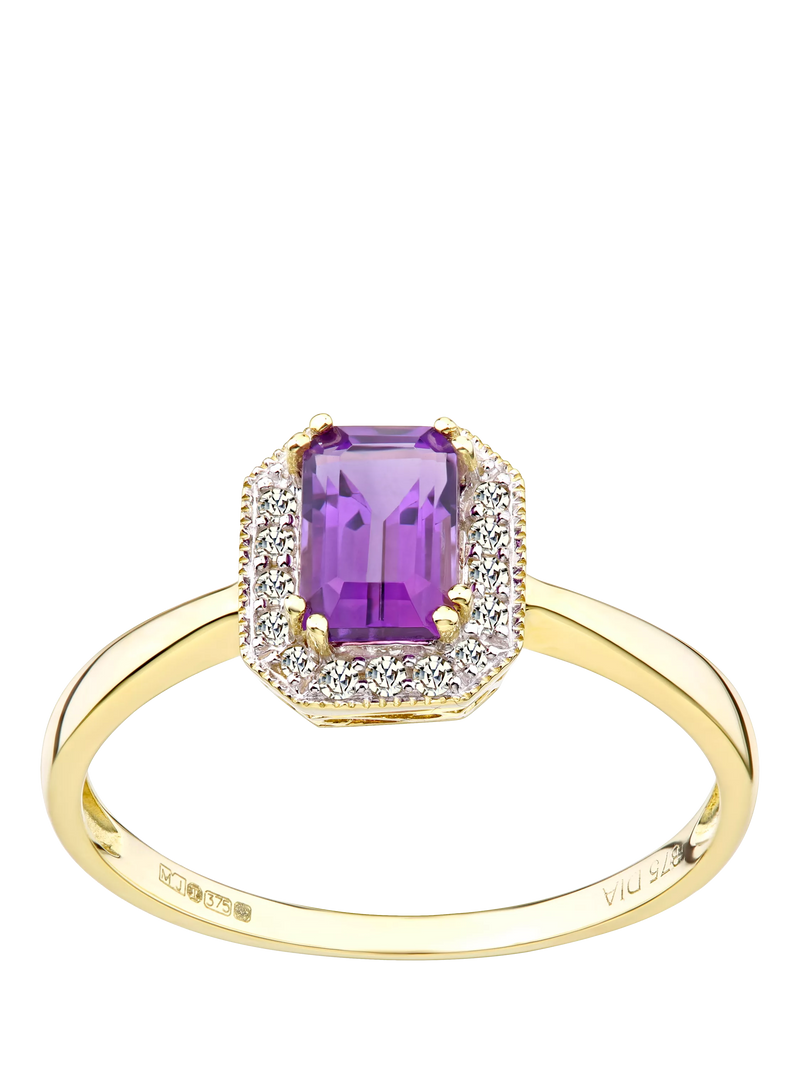 Mogul 9ct yellow gold amethyst diamond ring, imported from the UK