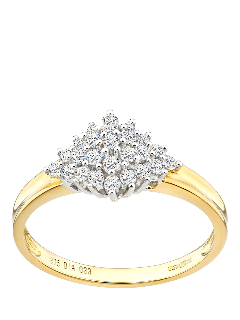 Mogul 9ct yellow gold marquise cluster diamond ring - British product