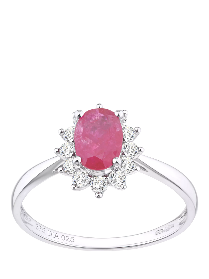 Mogul 9ct white gold oval ruby and diamond ring, UK version