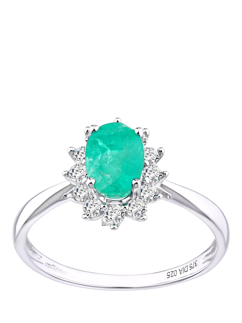 Mogul 9ct white gold emerald and diamond ring, UK version