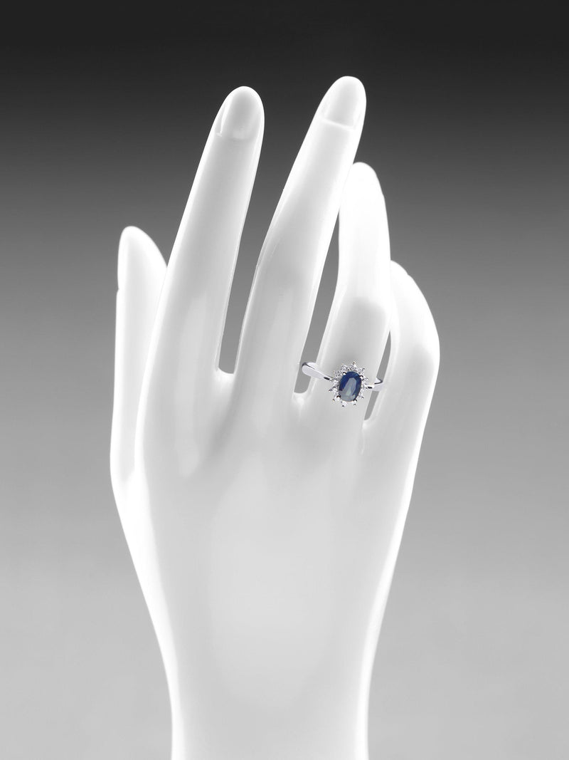 Mogul 9ct white gold oval sapphire diamond ring, imported from the UK