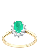 John Lewis Mogul 9ct Yellow Gold Emerald and Diamond Ring- Buy online at McGrocer