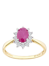 John Lewis Mogul 9ct Yellow Gold Oval Ruby and Diamond Ring- Buy online at McGrocer