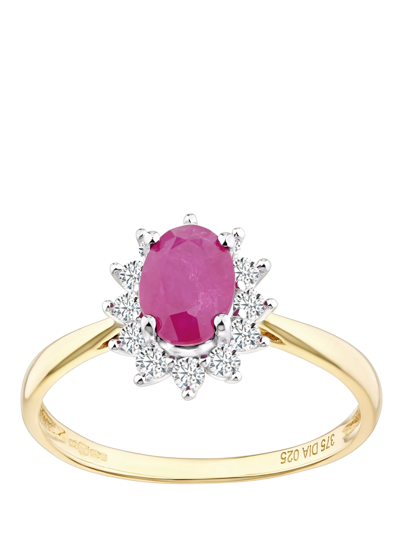 Mogul oval ruby and diamond ring 9ct yellow gold 1.35ct, imported from the UK