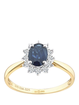 John Lewis Mogul 9ct Yellow Gold Oval Sapphire and Diamond Ring- Buy online at McGrocer