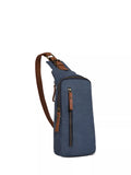 Celtic & Co. navy canvas sling bag with leather trim (British brand)