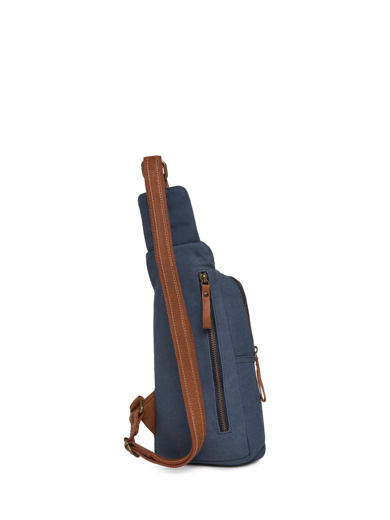Celtic & Co. navy canvas sling bag with leather trim (British brand)