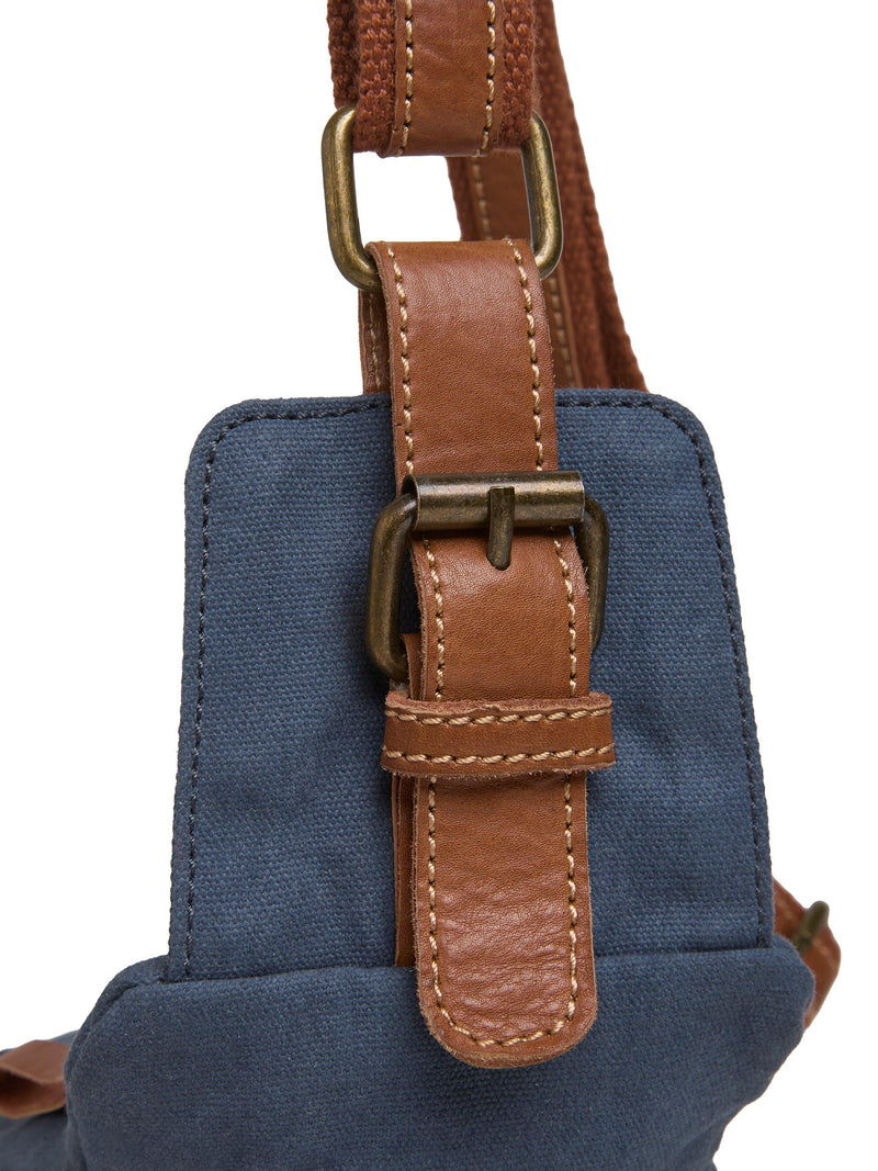 Celtic & Co. navy canvas sling bag with leather trim (British brand)