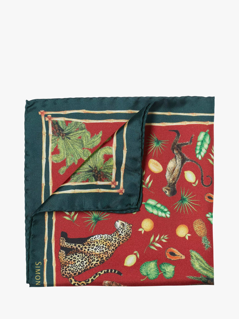 Simon Carter red multi silk pocket square, imported from the UK