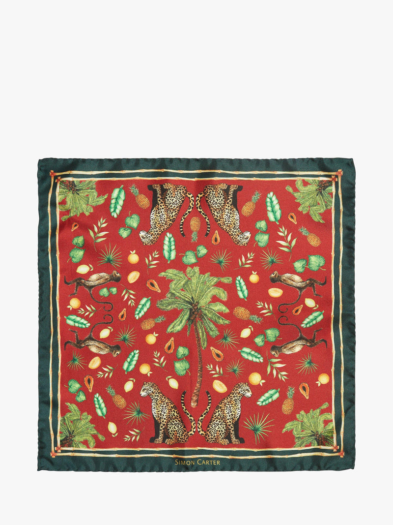 Simon Carter red multi silk pocket square, imported from the UK