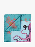 Simon Carter silk octopus pocket square teal multi (British brand)