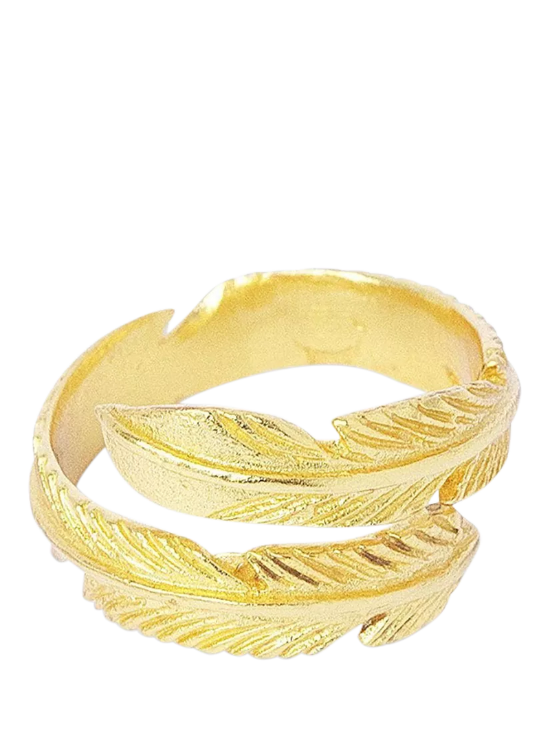 Ottoman Hands gold feather wrap ring adjustable size - (British brand)