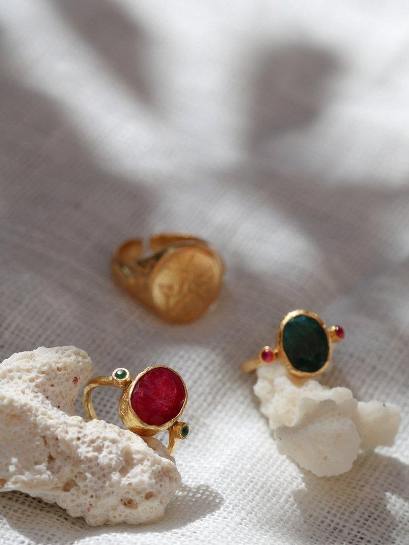 Ottoman Hands emerald ring gold adjustable, imported from the UK