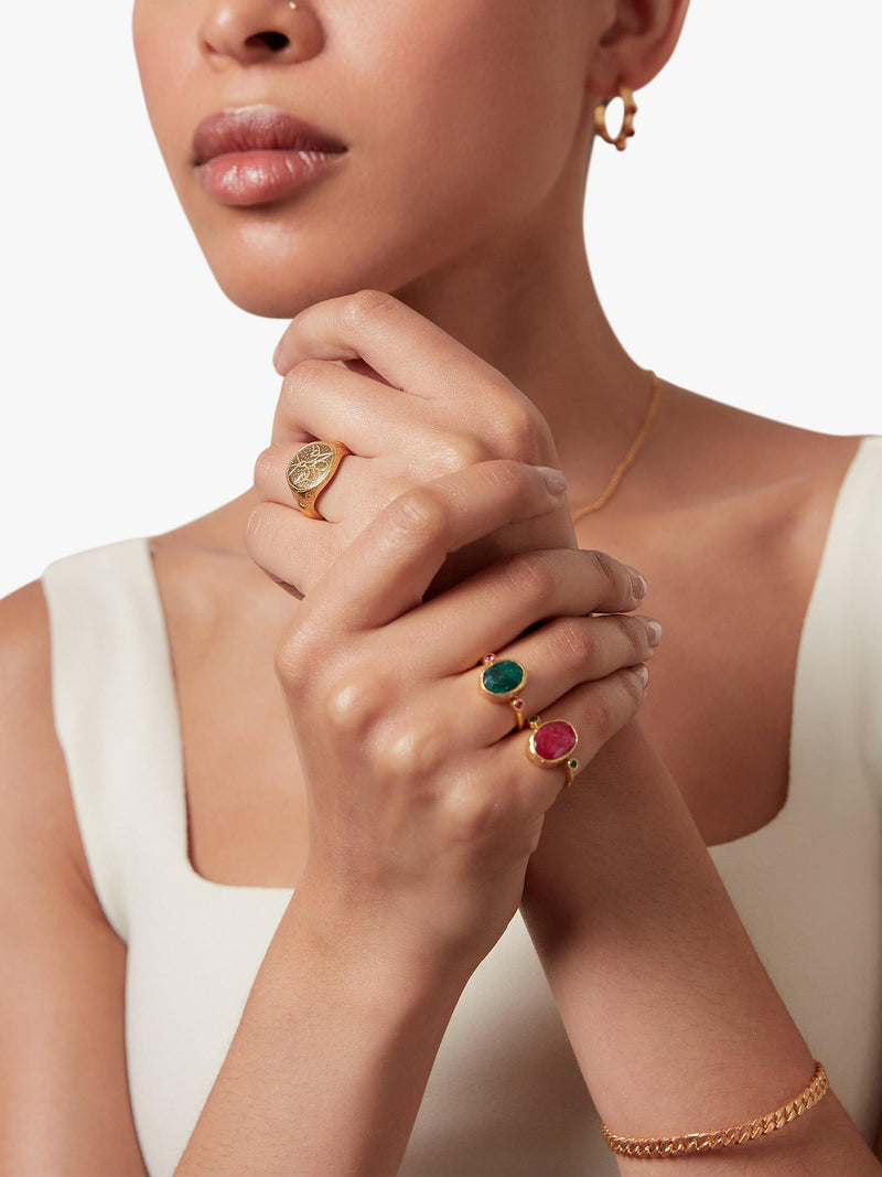 Ottoman Hands emerald ring gold adjustable, imported from the UK