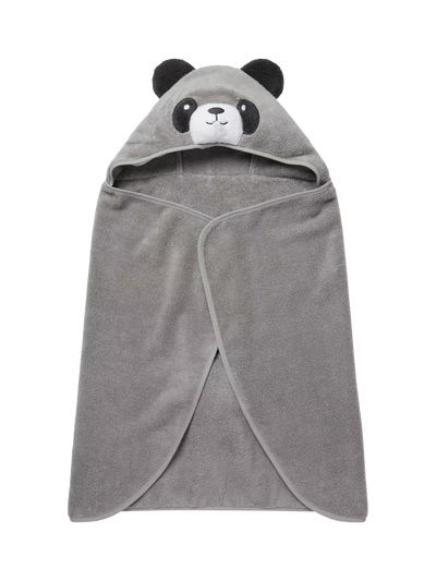 John Lewis MORI Baby Cotton Panda Hooded Toddler Towel, Grey- Buy online at McGrocer