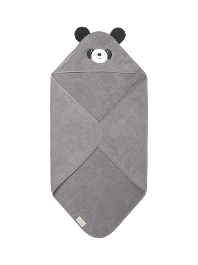 John Lewis MORI Baby Cotton Panda Hooded Baby Towel, Grey- Buy online at McGrocer