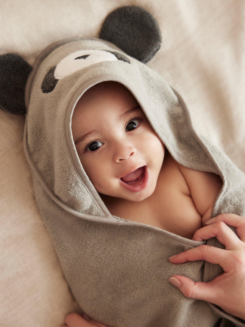 MORI Panda Hooded Baby Towel Cotton Grey (British brand)