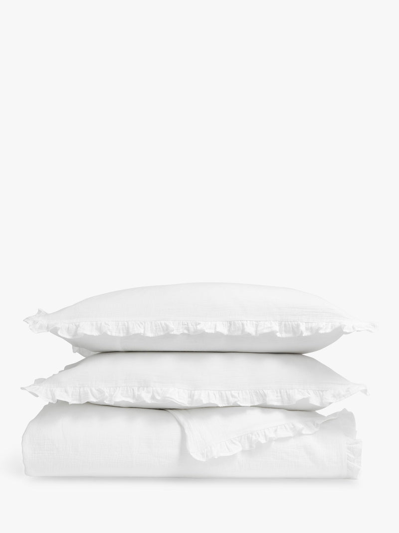 Christy Organic Retreat Ruffle double duvet cover set, imported from the UK
