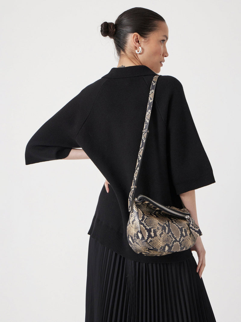 HUSH Snake Crescent leather bag multi animal print (British brand)