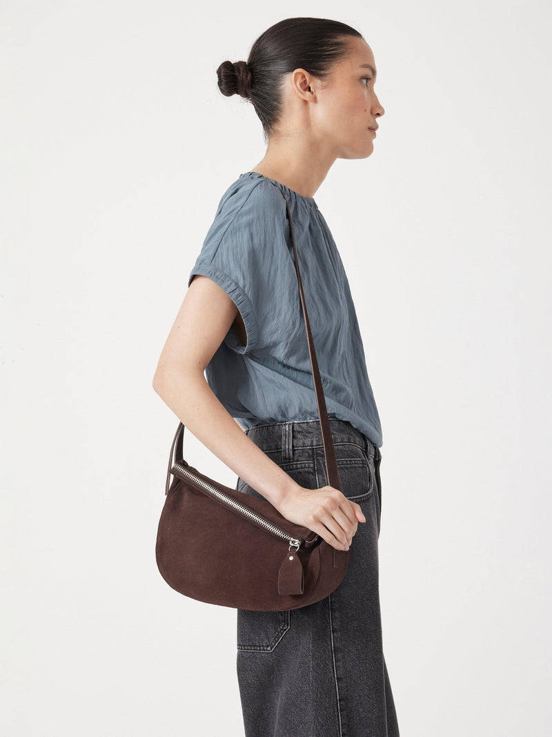 HUSH crescent suede bag dark brown - British product