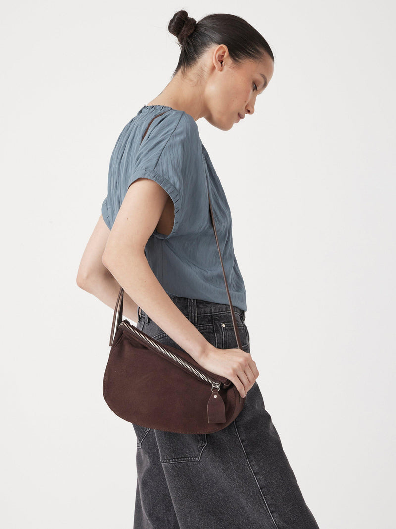 HUSH crescent suede bag dark brown - British product