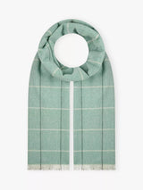 John Lewis Brora Prue Cashmere Scarf Check Chartouche Sea Holly Pearl 180 x 60cm- Buy online at McGrocer
