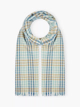 John Lewis Brora Check Chartouche Prue Cashmere Scarf, Seaspray/Catkind- Buy online at McGrocer