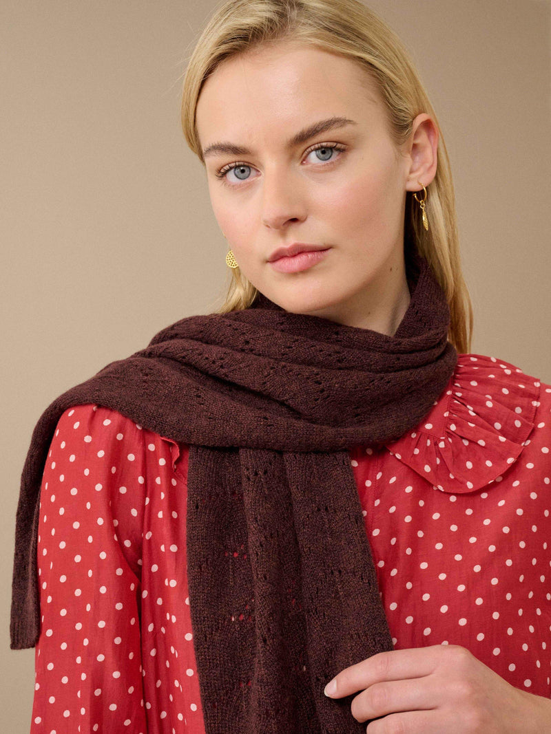 Brora pointelle knit cashmere scarf 130x27cm - British product