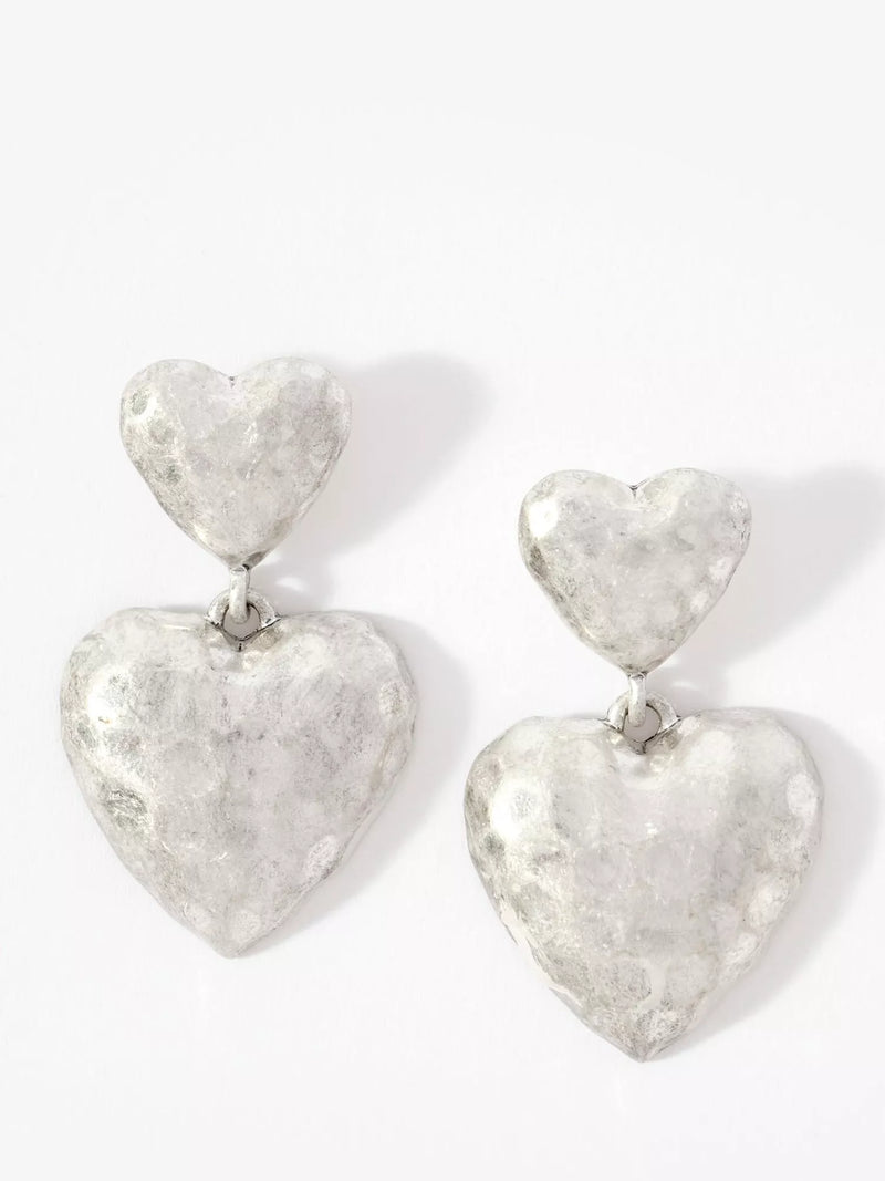 Mint Velvet double heart drop earrings silver tone, imported from the UK