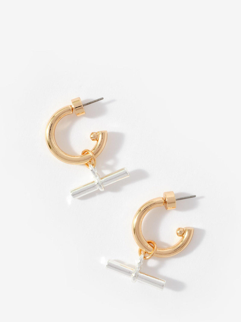 Mint Velvet gold drop hoop earrings, imported from the UK