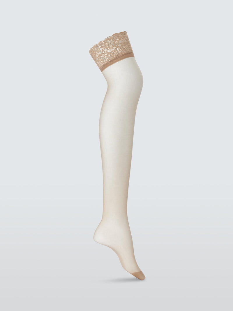 John Lewis 15 denier lace hold-ups in almond, pack of two, UK version