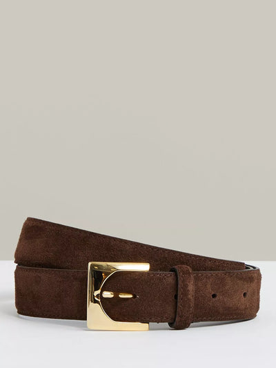John Lewis Reiss Belinda Hardware Buckle Suede Belt, Chocolate- Buy online at McGrocer