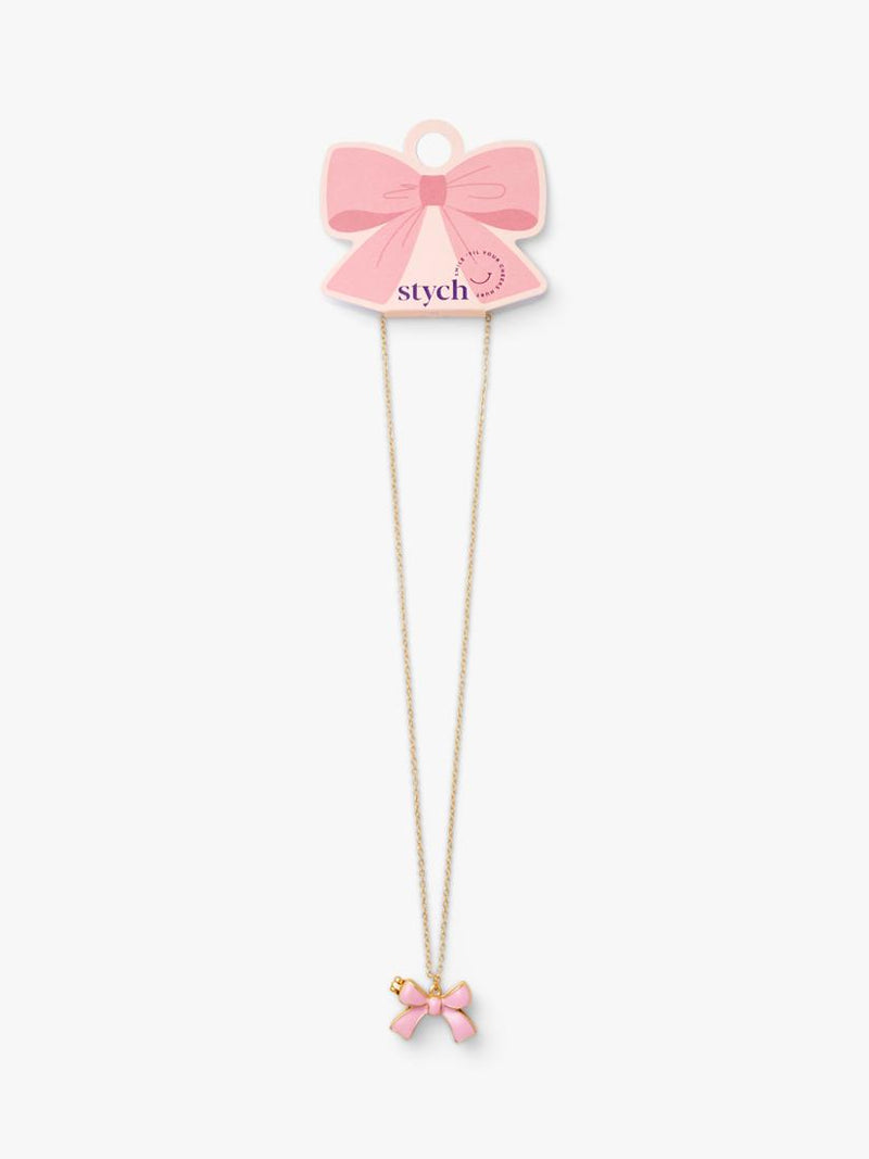 Stych kids bow locket pendant necklace pink gold 21cm - British product