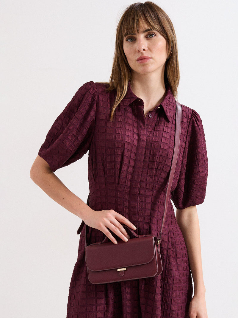 Phase Eight mini crossbody leather bag in dark red (British brand)