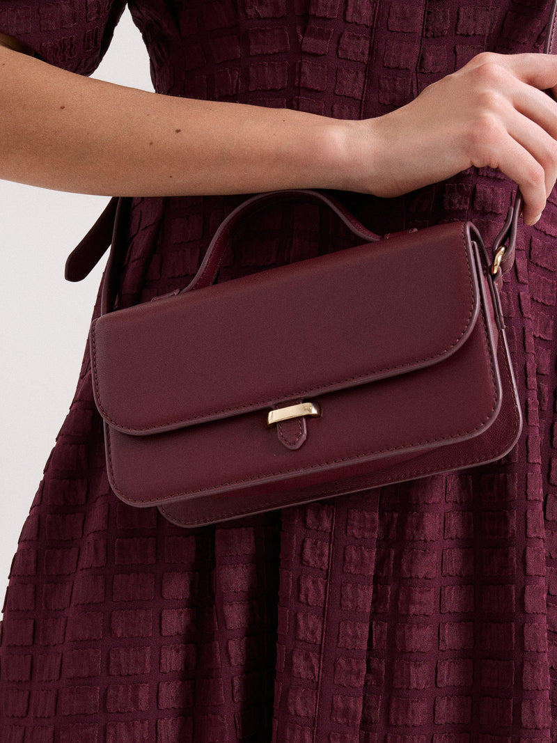 Phase Eight mini crossbody leather bag in dark red (British brand)