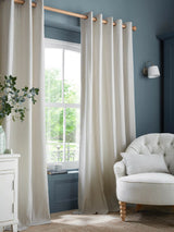 John Lewis Laura Ashley Cornish Chenille Stripe Slate Blue Pair Lined Eyelet Curtains- Buy online at McGrocer