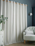 Laura Ashley chenille stripe lined eyelet curtains in slate blue, imported from the UK