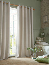 John Lewis Laura Ashley Milbourne Herringbone Pair Lined Eyelet Curtains, Truffle Natural, 183cm Drop- Buy online at McGrocer