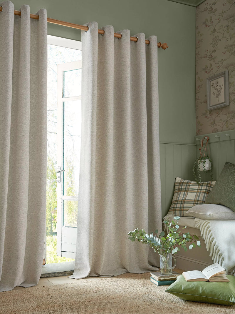 Laura Ashley Milbourne herringbone curtains truffle natural 183cm drop, UK version