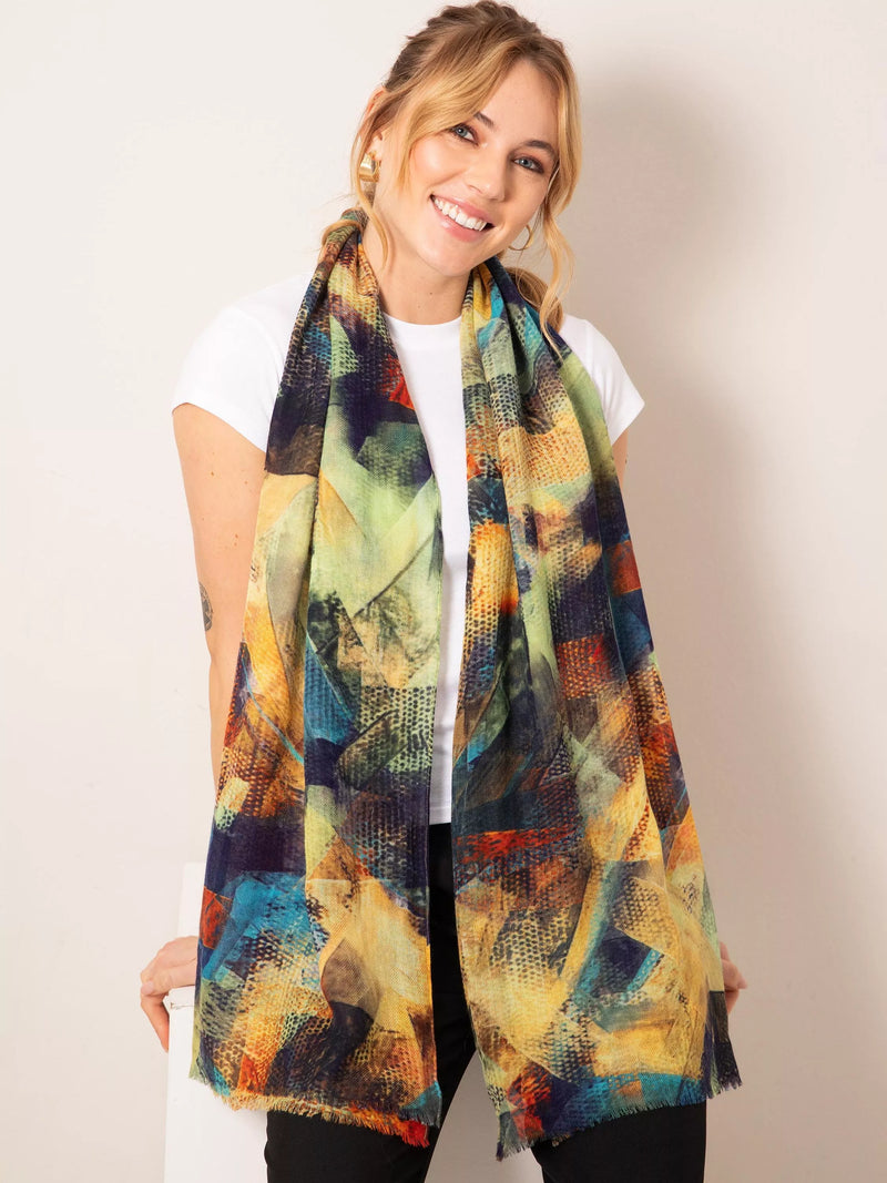 Alie Street Mariselle wool silk scarf Azure Muse - British product