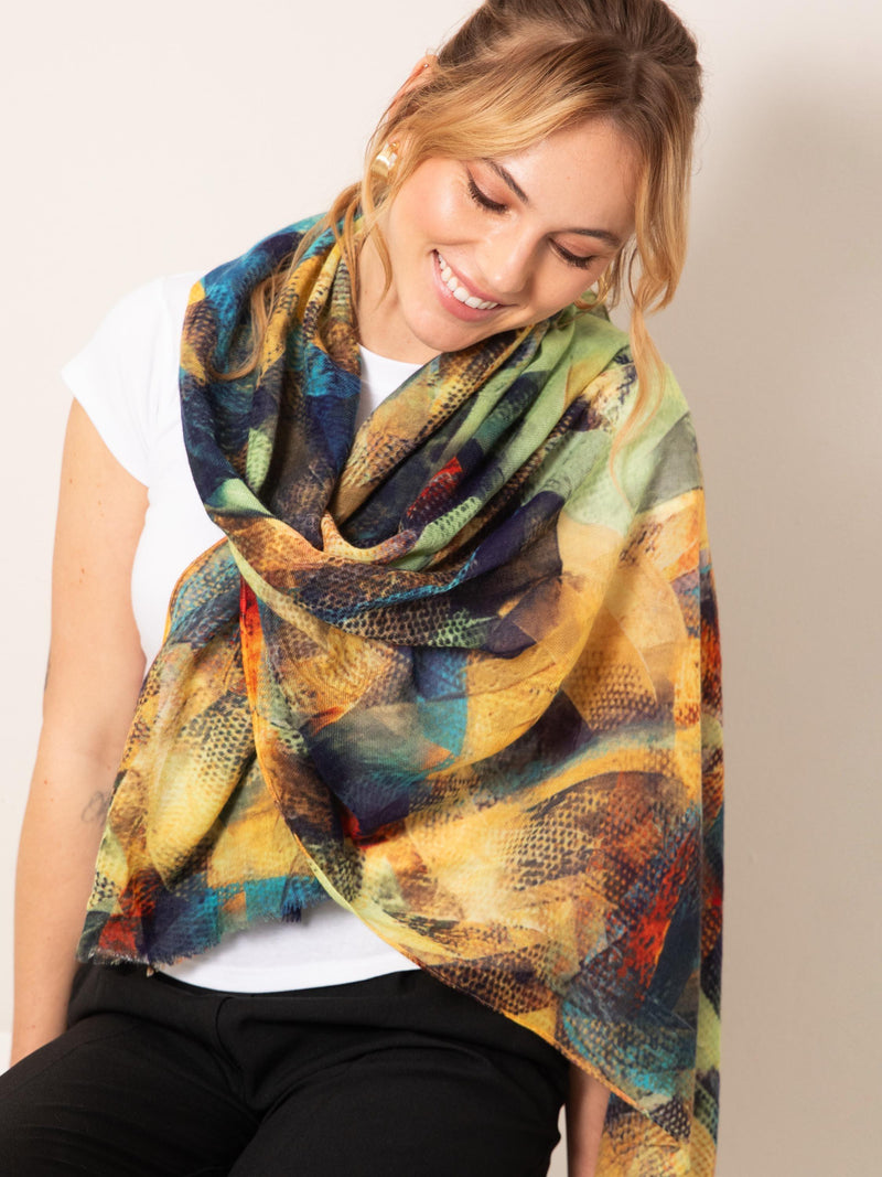 Alie Street Mariselle wool silk scarf Azure Muse - British product
