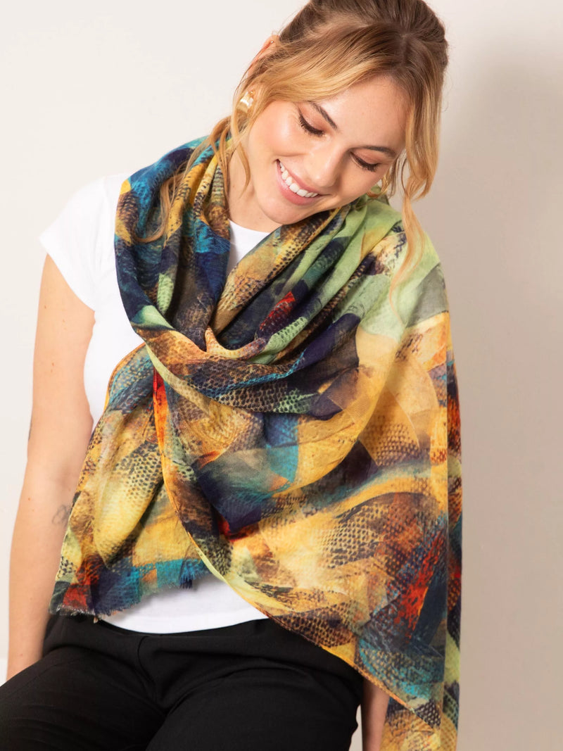 Alie Street Mariselle wool silk scarf Azure Muse - British product