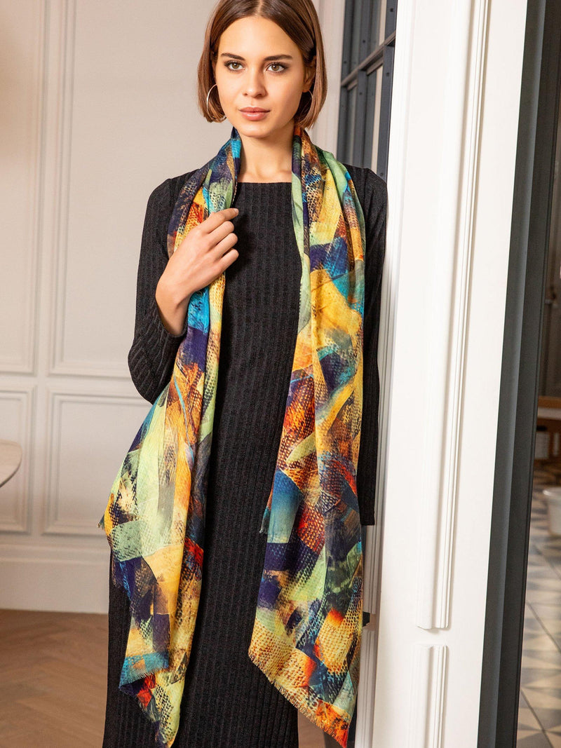 Alie Street Mariselle wool silk scarf Azure Muse - British product