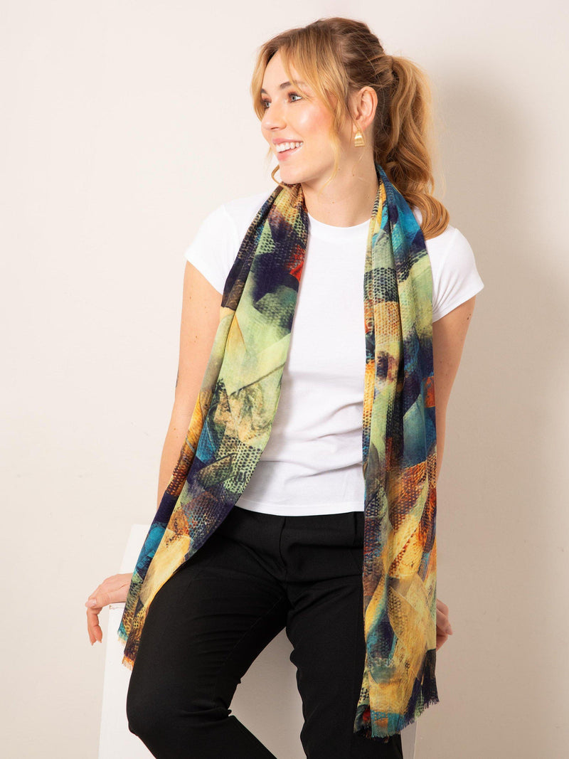 Alie Street Mariselle wool silk scarf Azure Muse - British product